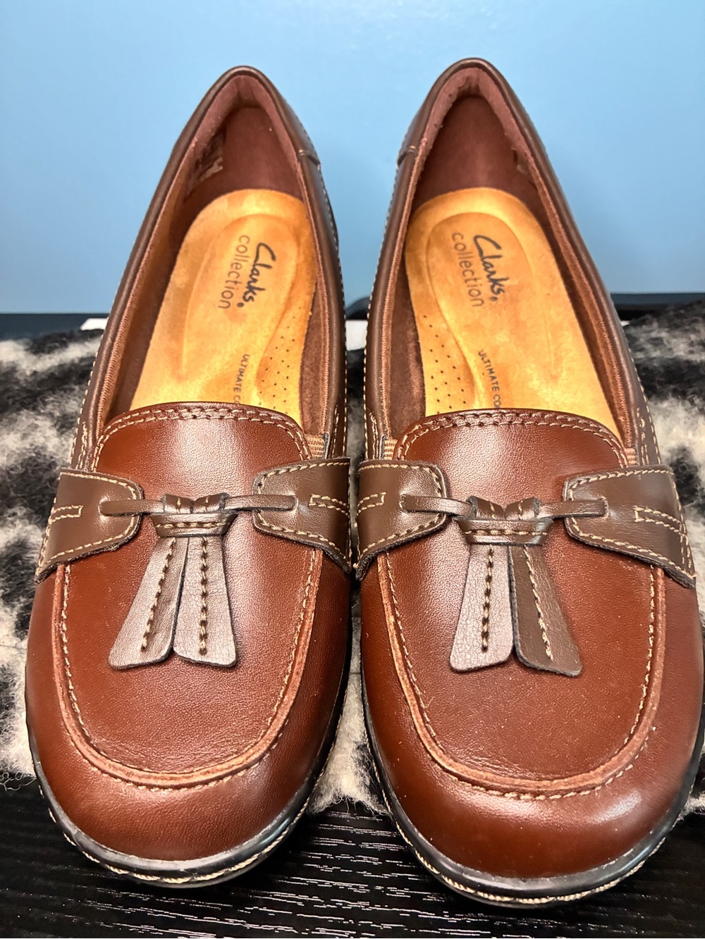 Clarks Brown Leather Tassel Penny Loafers